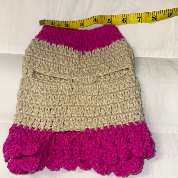 Hand crafted pets Pink and Tan Crochet dress Skirt with Bow - Picture 5 of 6